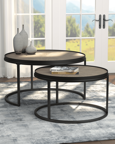 11 Round Coffee Tables To Bring Your Home Decor Full Circle regarding Coaster Ollie 2-Piece Wood Farmhouse Round Nesting Table Natural And Black